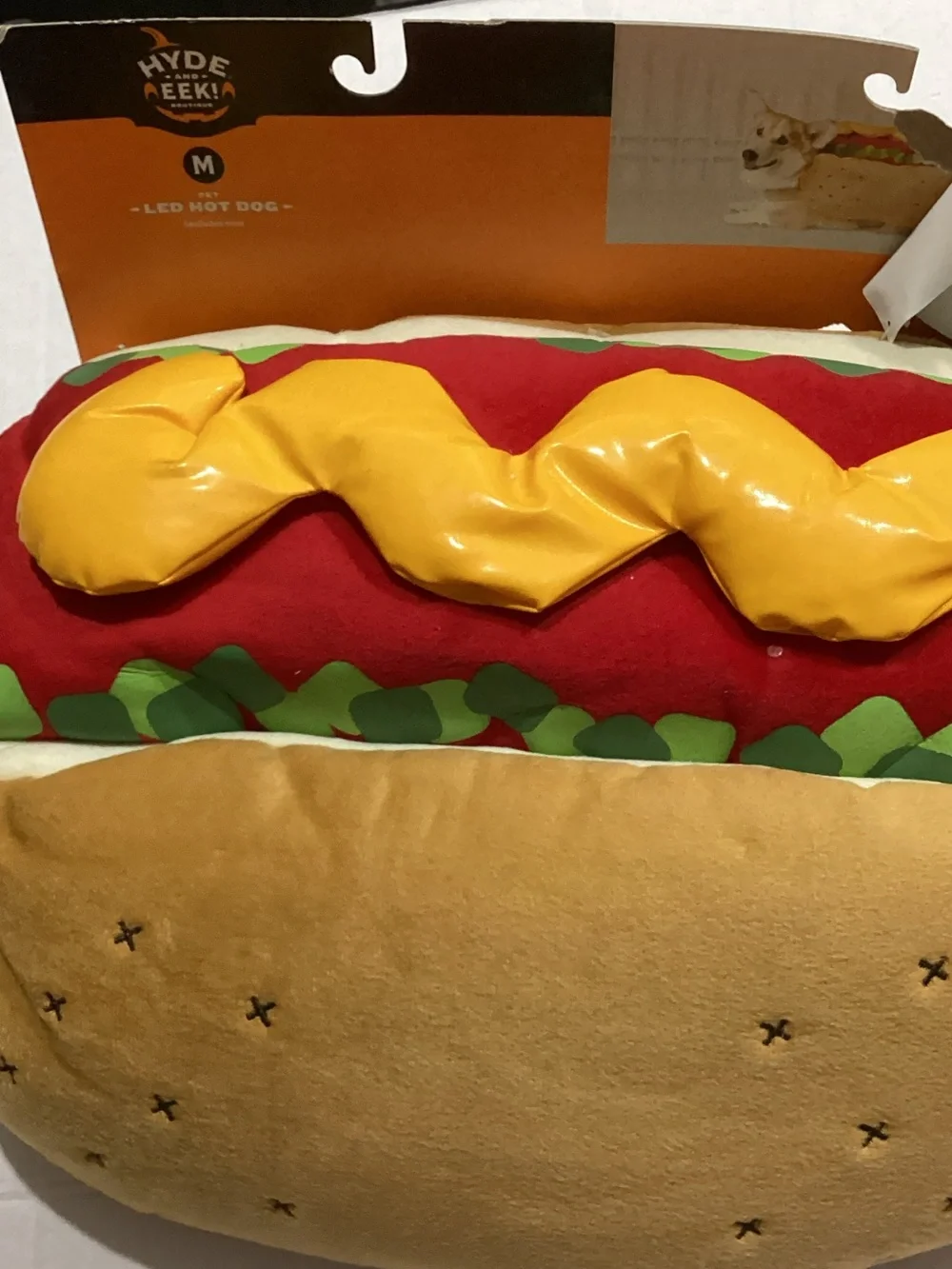 Hyde & Eek! Plush Hot Dog Holiday Pillow in Red, Yellow, Green, Tan